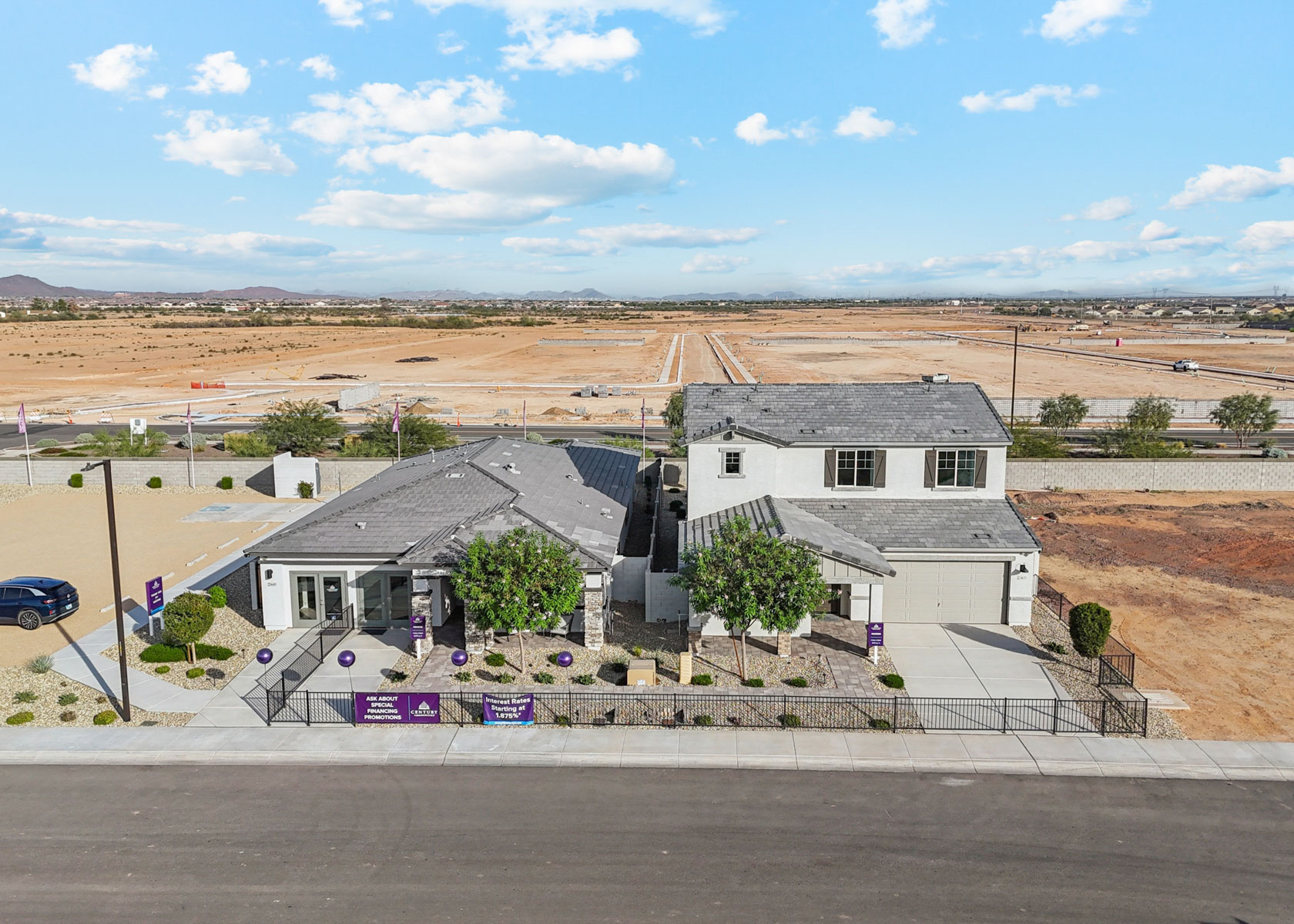 A group of buildings in a desert.