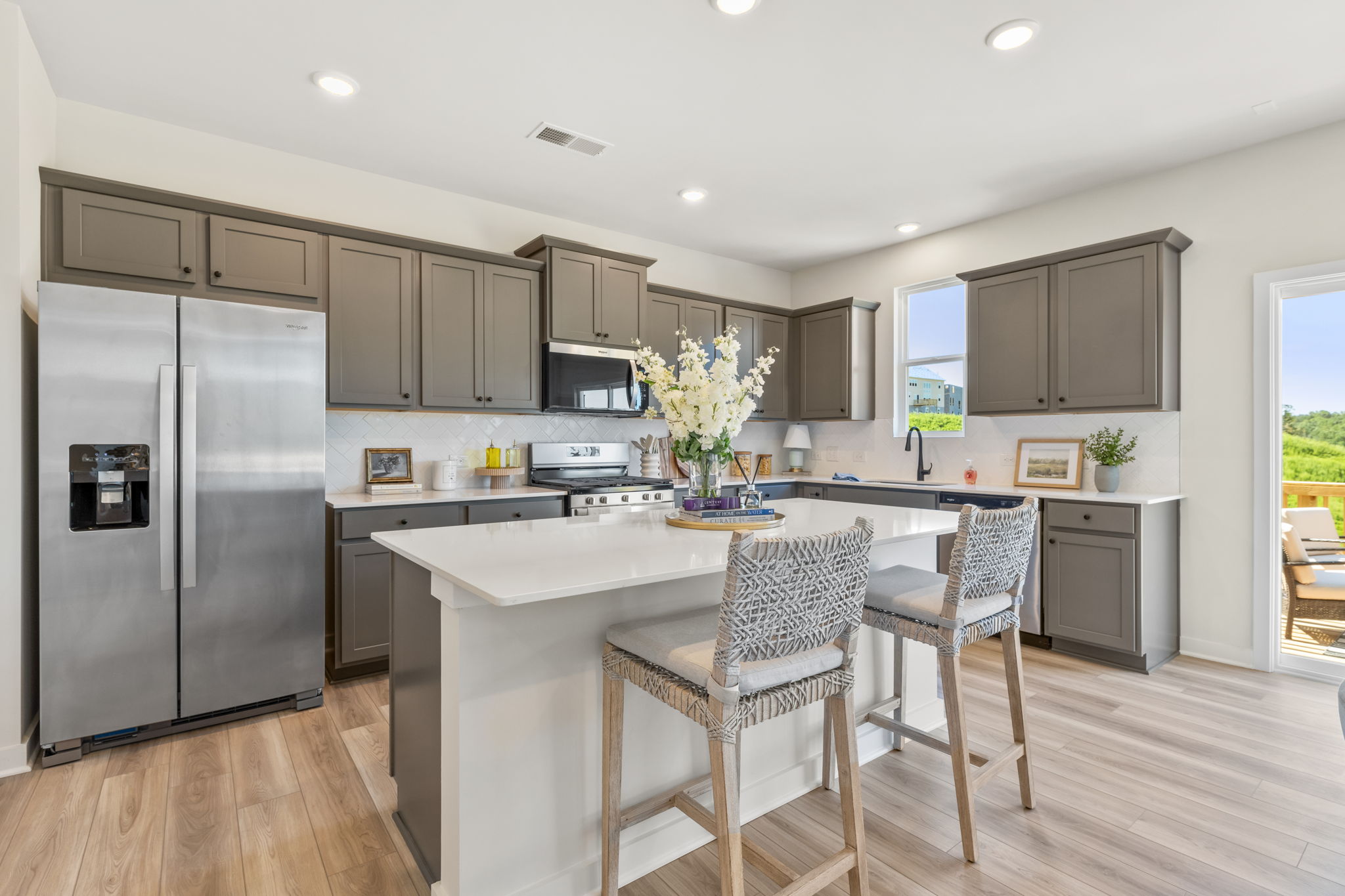 A kitchen with a large island.