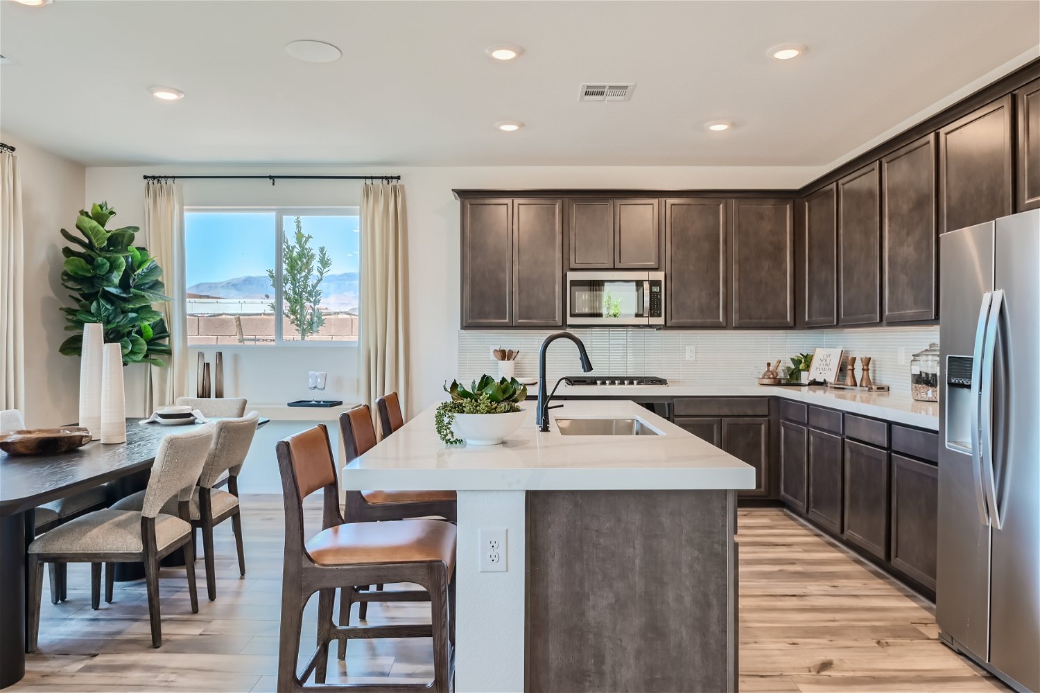 A kitchen with a large island.