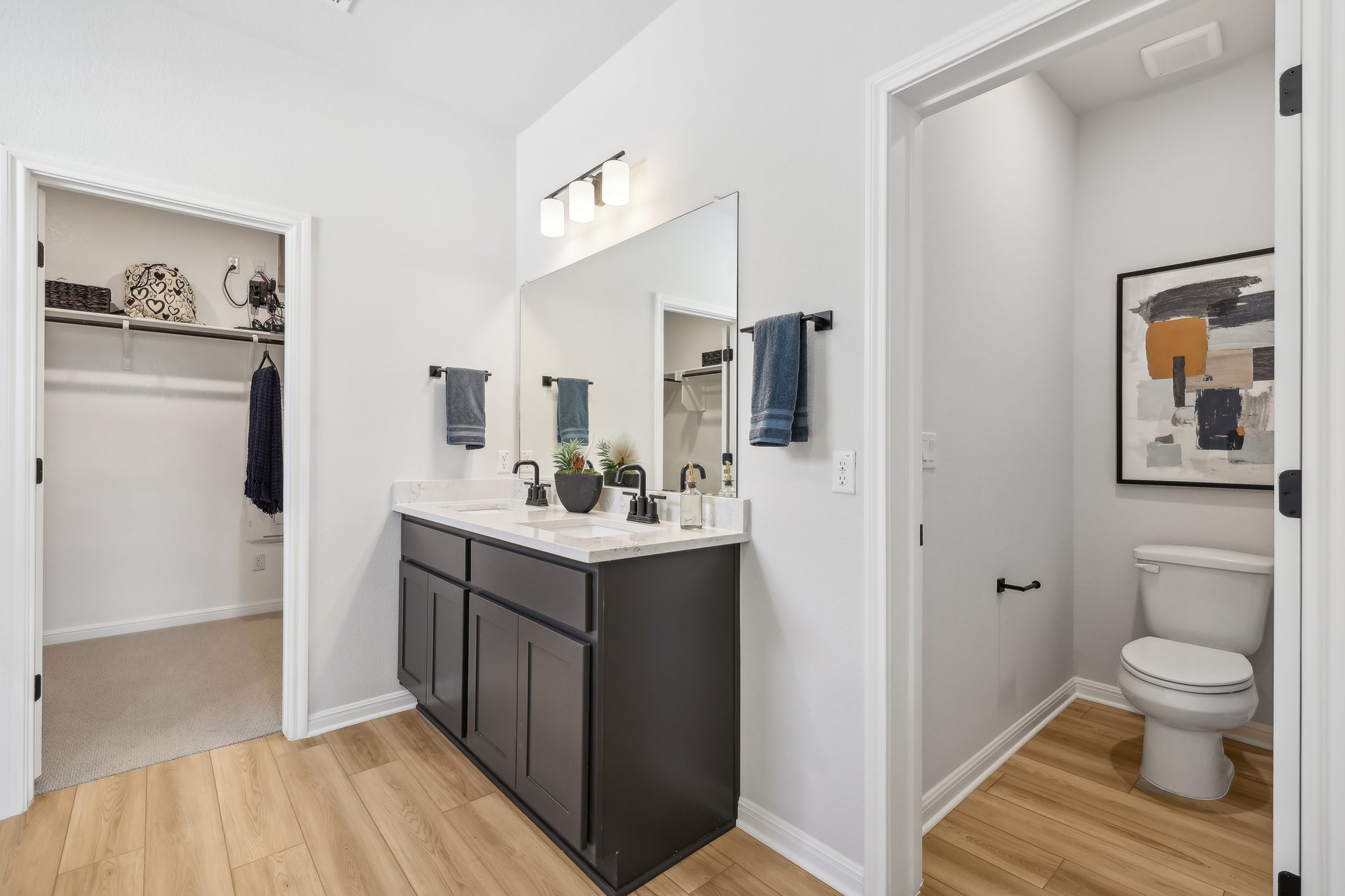 A bathroom with a toilet and sink.
