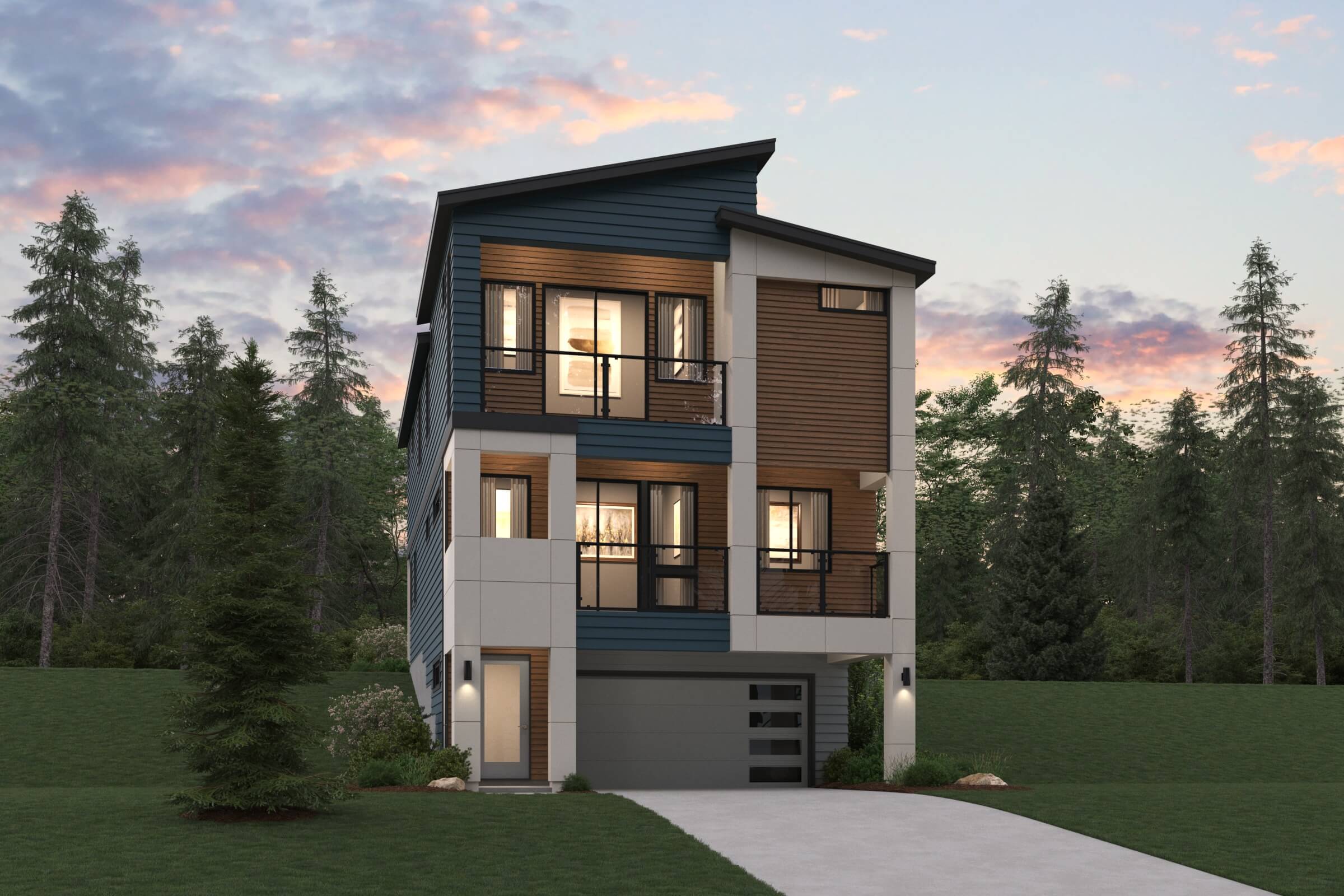 A house with a large front yard.