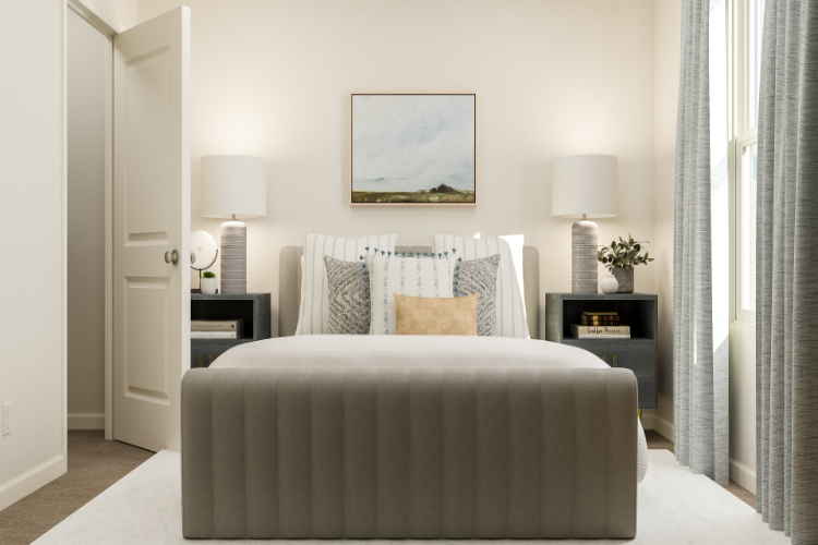 A white couch in a room.